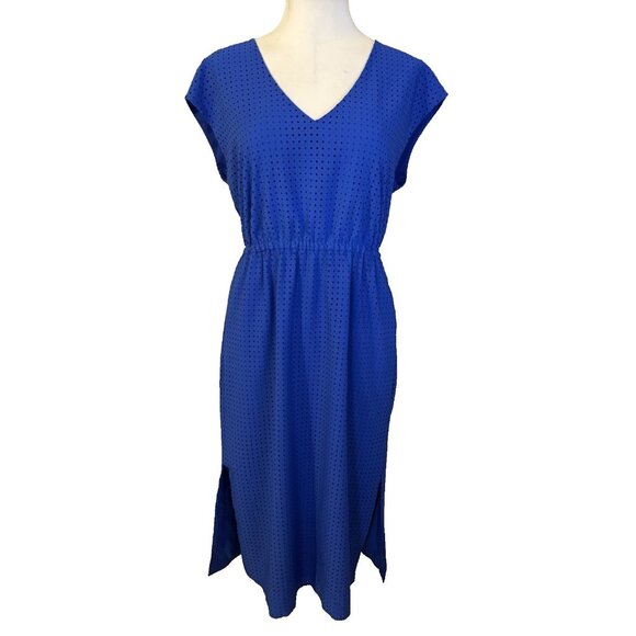 J Crew Midi Dress 12 Cobalt Blue Sleeveless Stretch Cap Sleeve Washable - Picture 1 of 10
